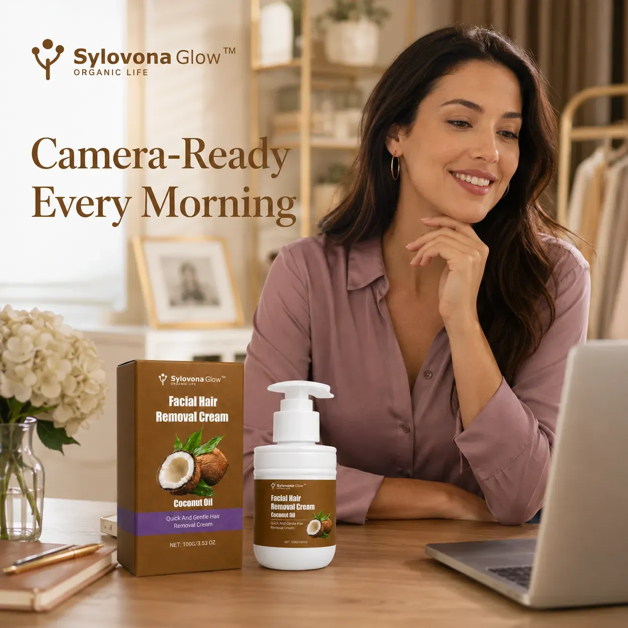 Sylovona Glow™ facial depilatory cream with coconut oil