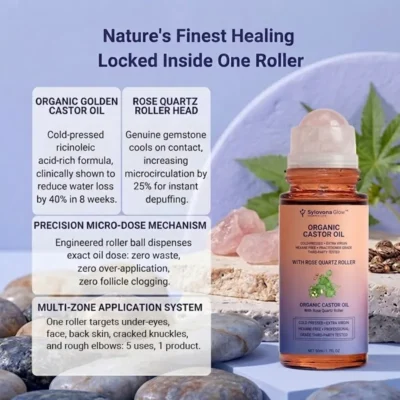 Sylovona Glow™ Organic Castor Oil with rose quartz roller